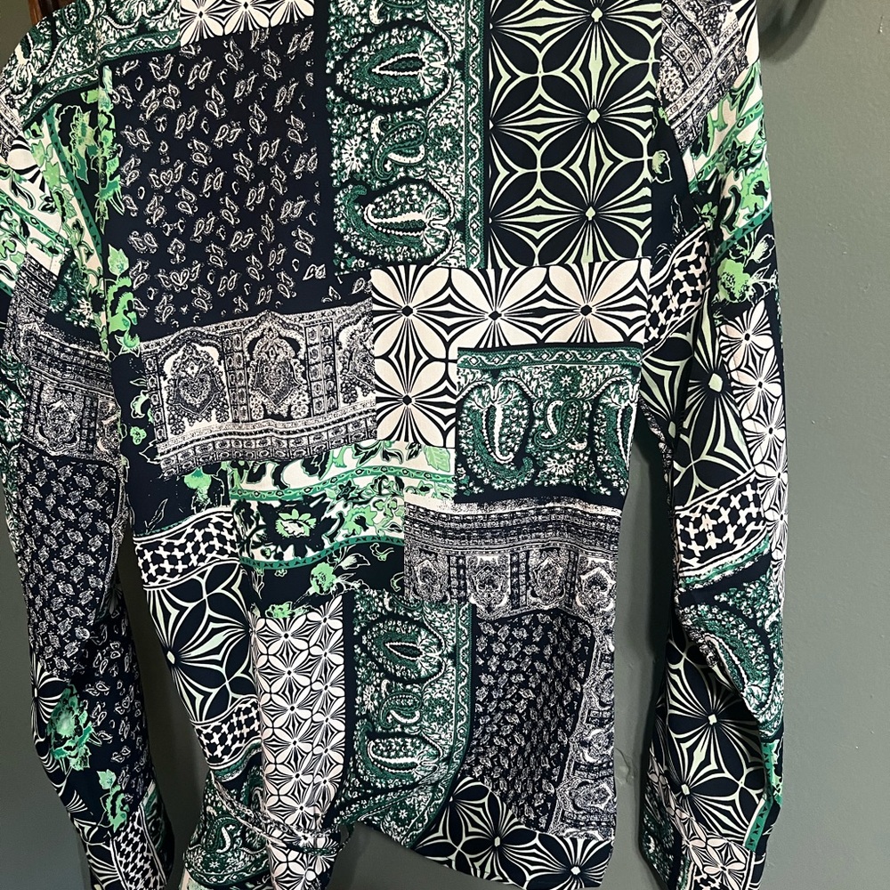 Loft Nwot Patchwork Wrap Blouse - Deep Space Blue… - image 7